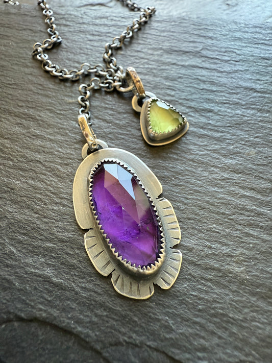 Amethyst and Peridot Y Lariat Necklace