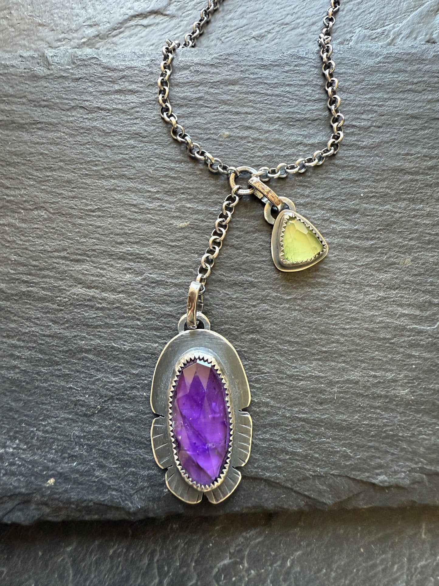 Amethyst and Peridot Y Lariat Necklace