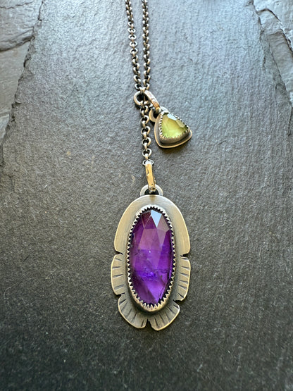 Amethyst and Peridot Y Lariat Necklace