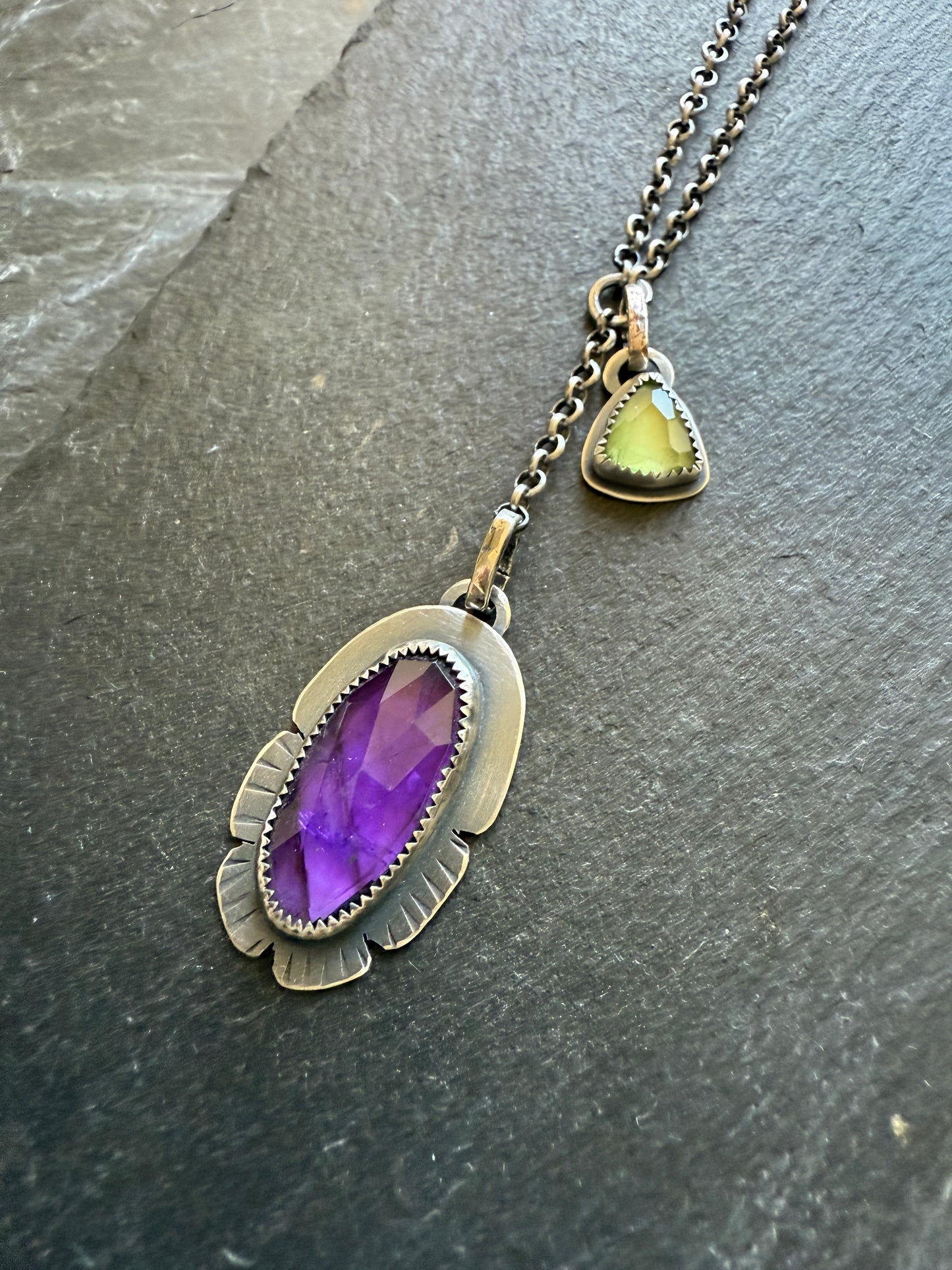Amethyst and Peridot Y Lariat Necklace