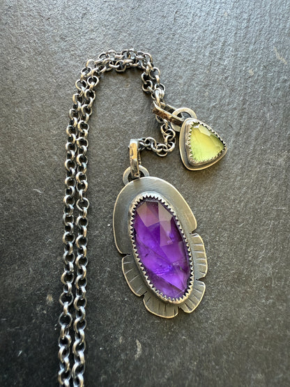 Amethyst and Peridot Y Lariat Necklace