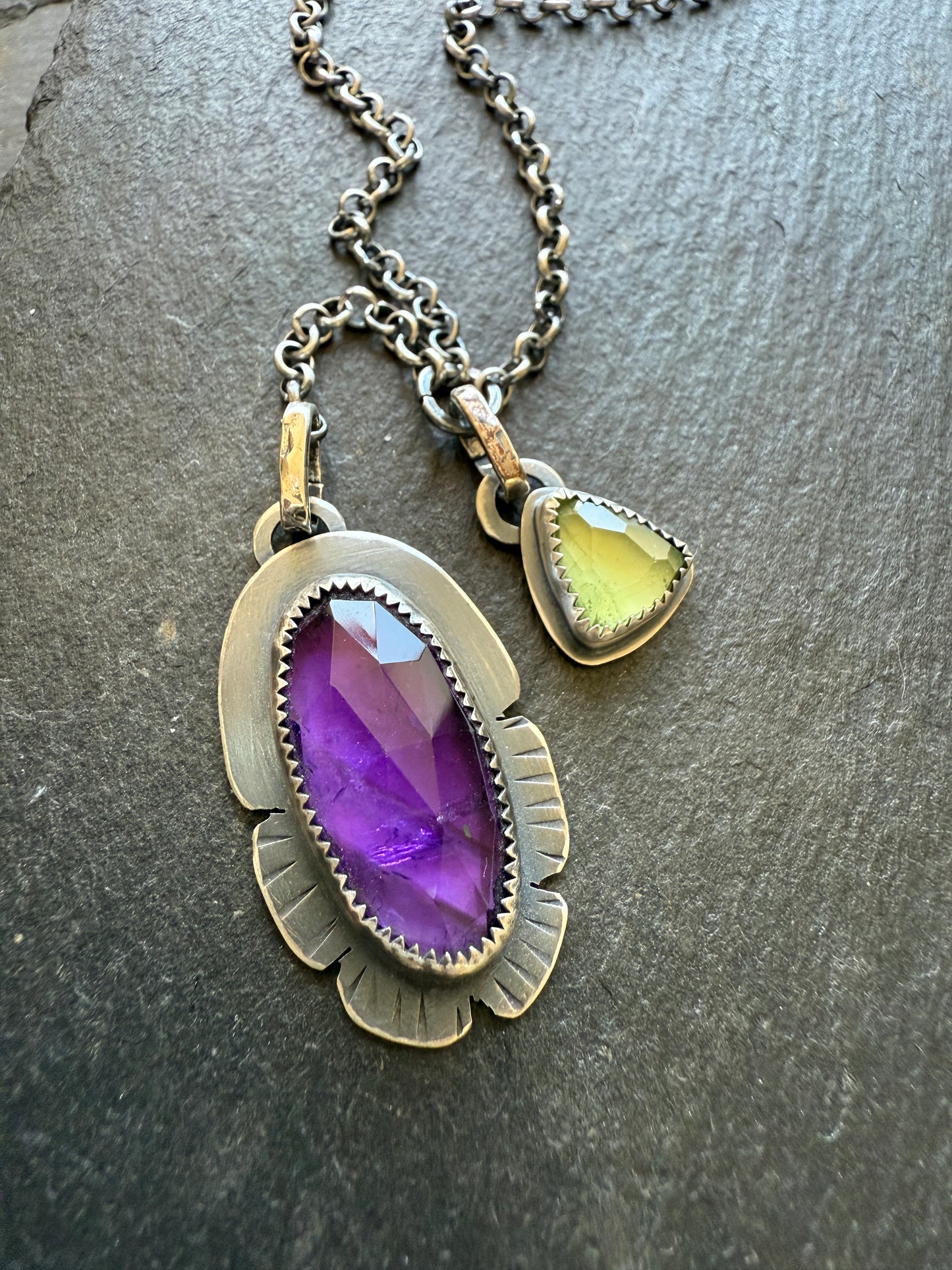 Amethyst and Peridot Y Lariat Necklace