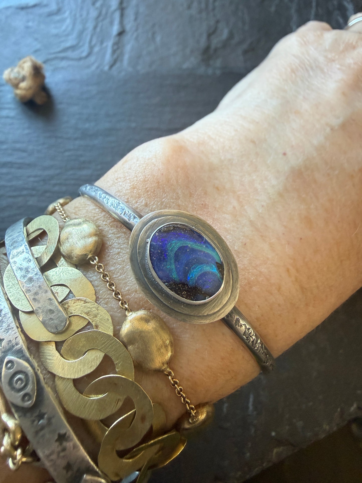 Blue Boulder Opal Cuff Bangle