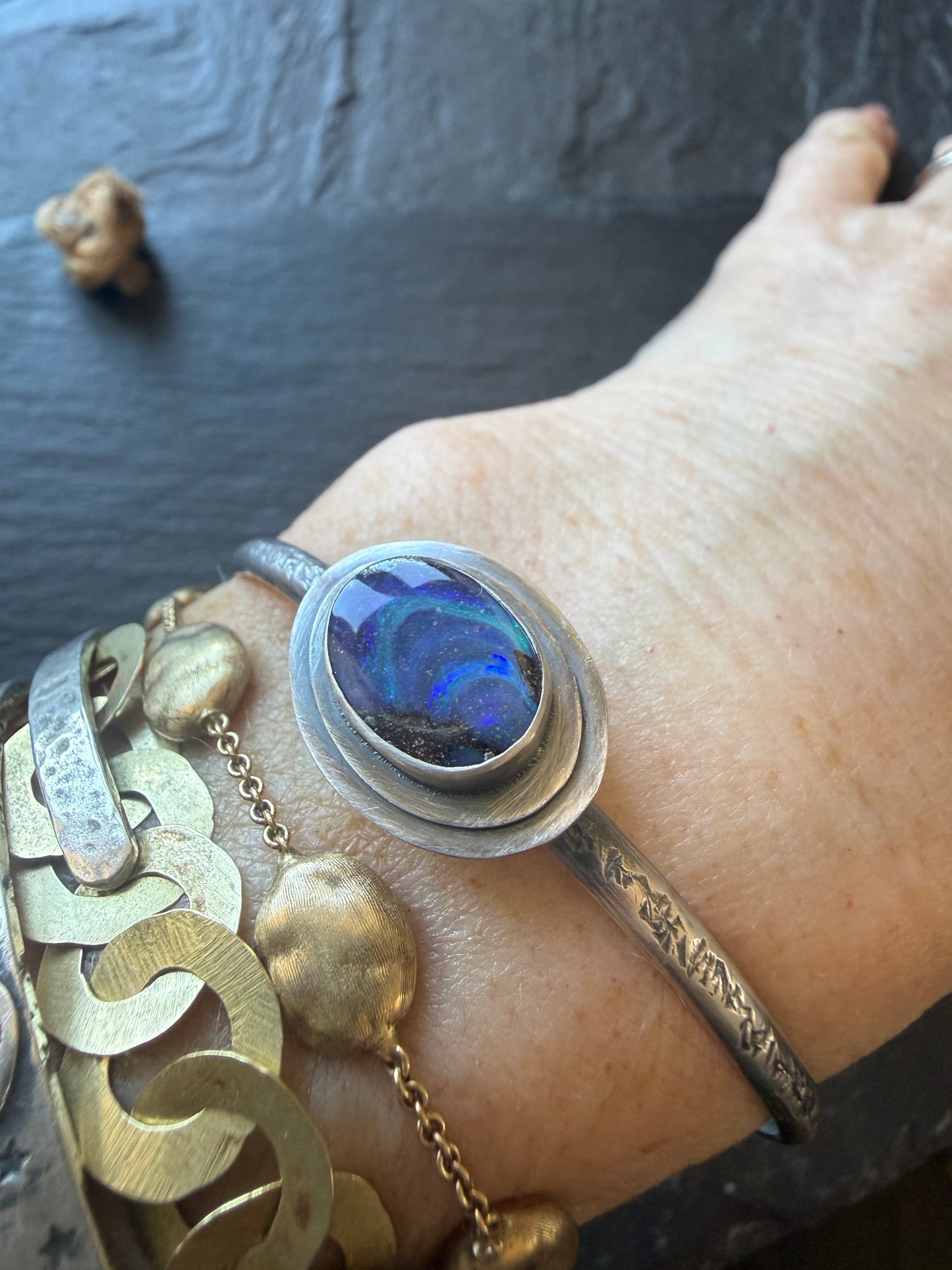 Blue Boulder Opal Cuff Bangle