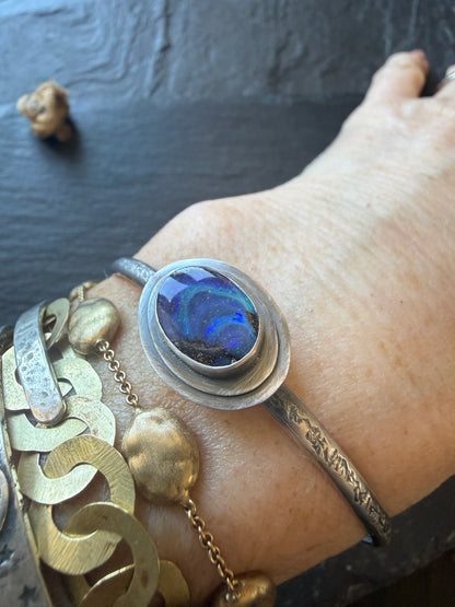 Blue Boulder Opal Cuff Bangle