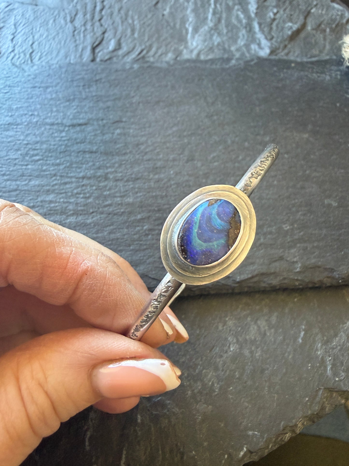 Blue Boulder Opal Cuff Bangle