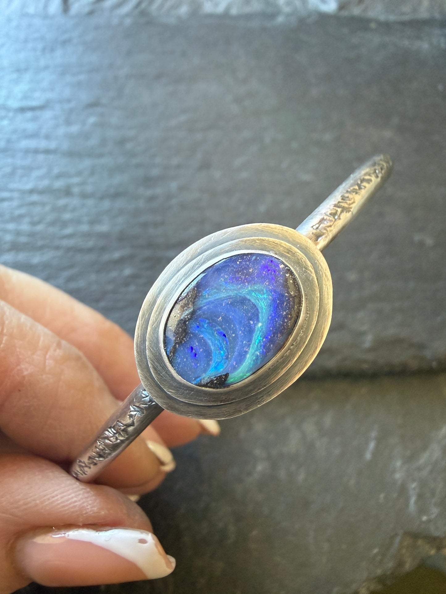 Blue Boulder Opal Cuff Bangle