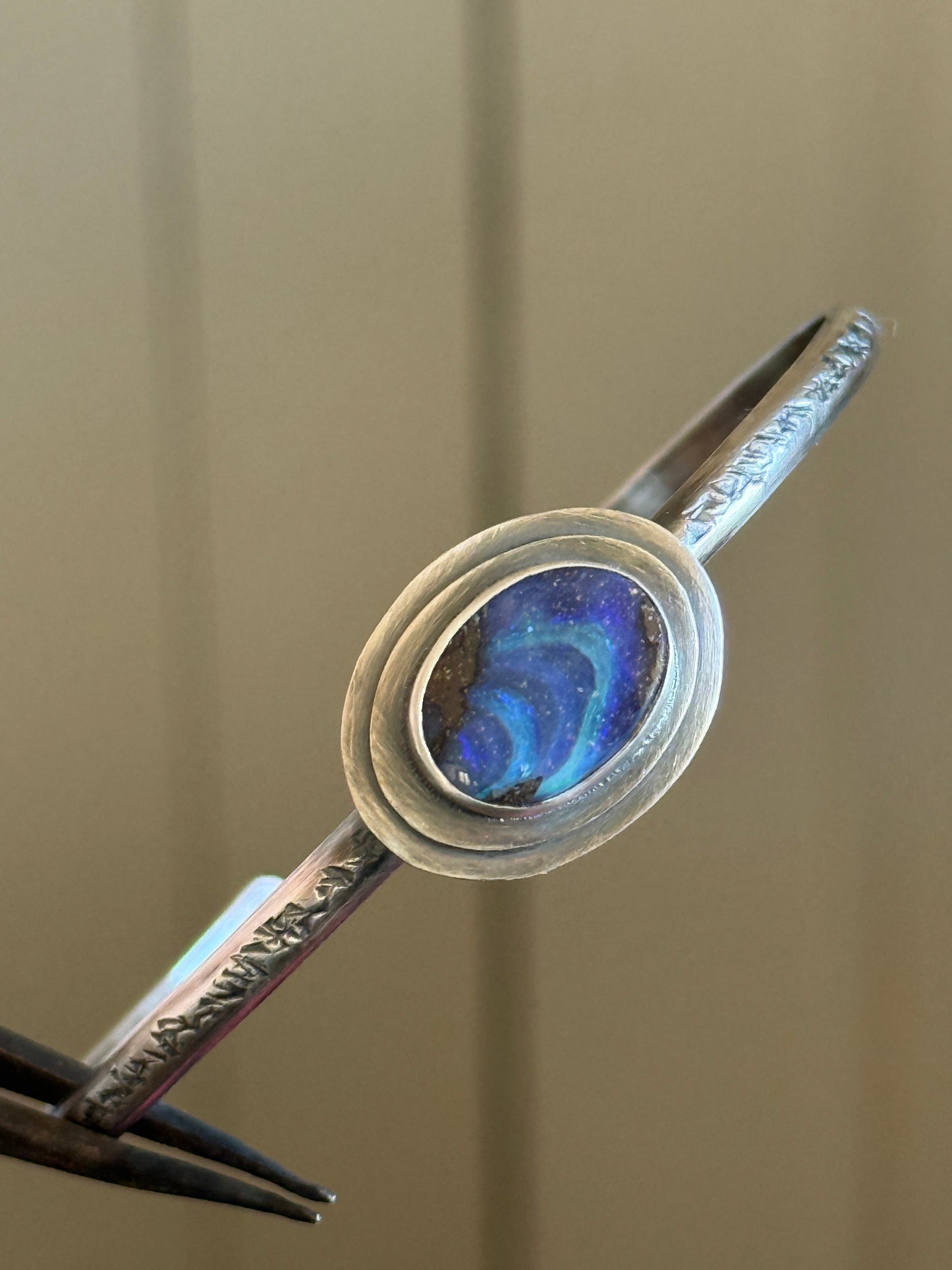 Blue Boulder Opal Cuff Bangle