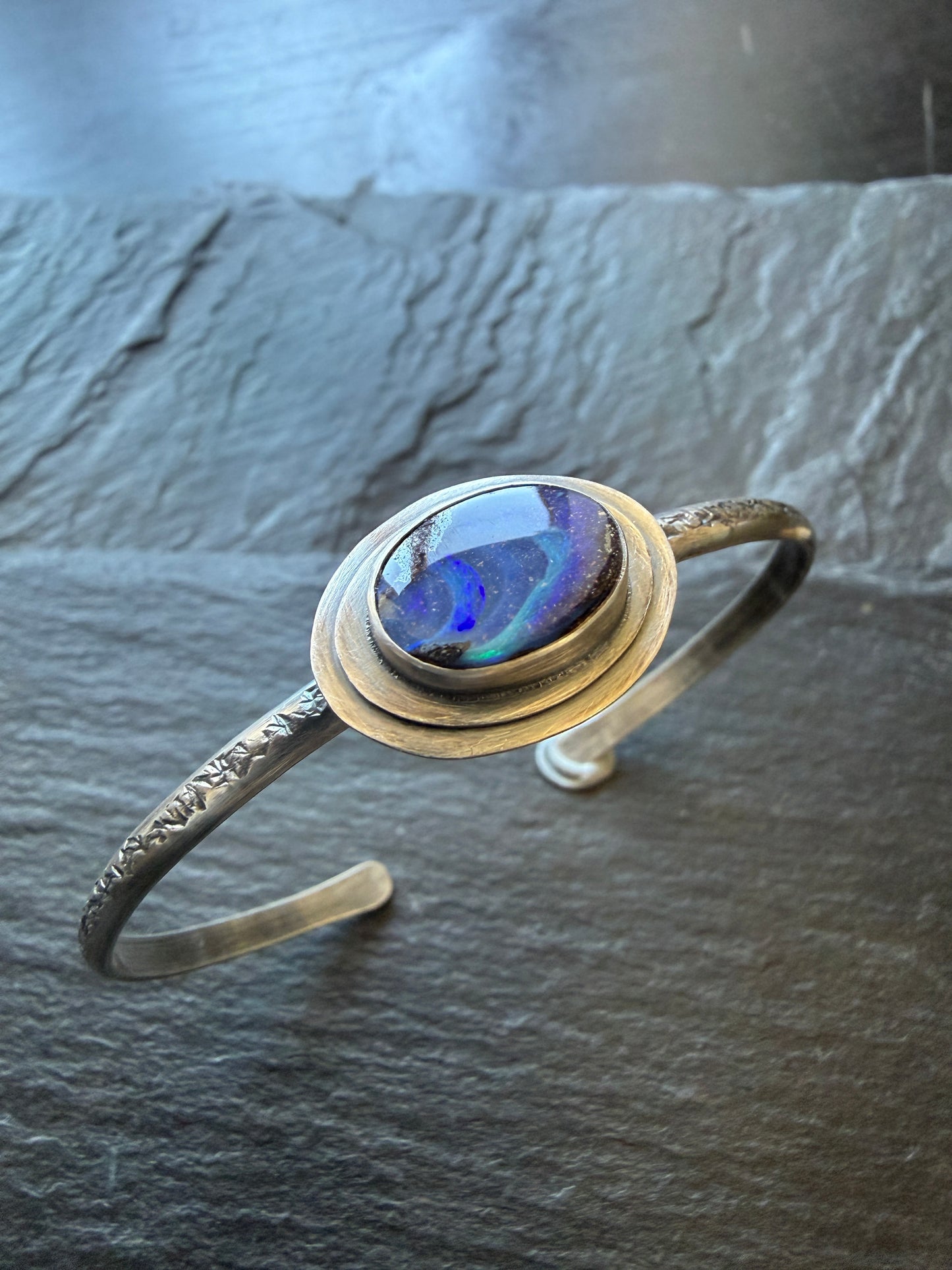 Blue Boulder Opal Cuff Bangle