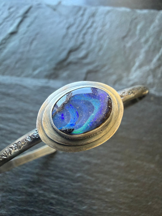 Blue Boulder Opal Cuff Bangle
