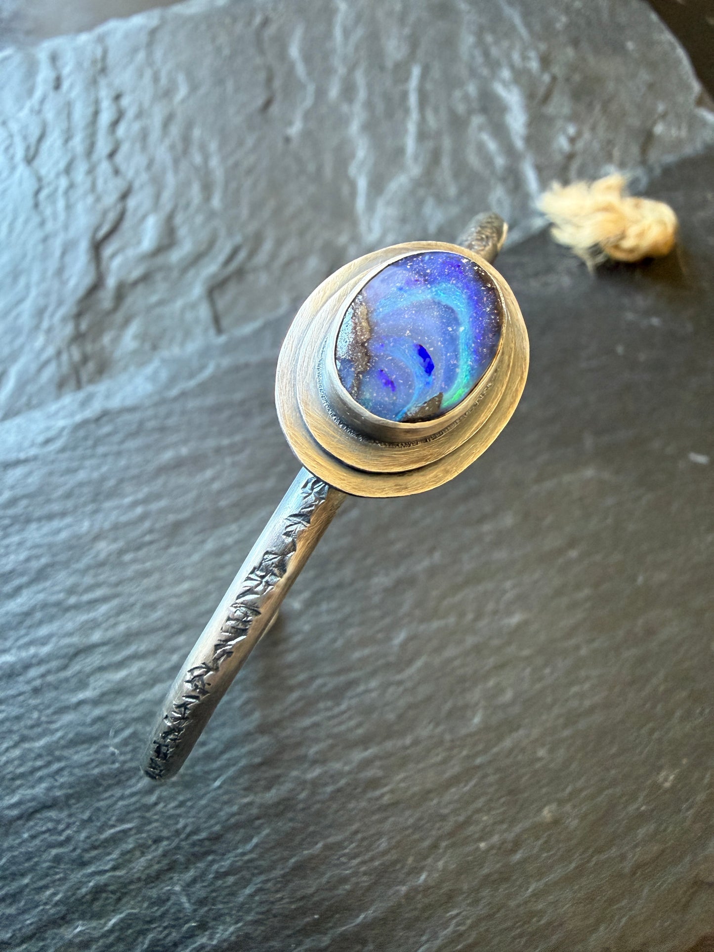 Blue Boulder Opal Cuff Bangle