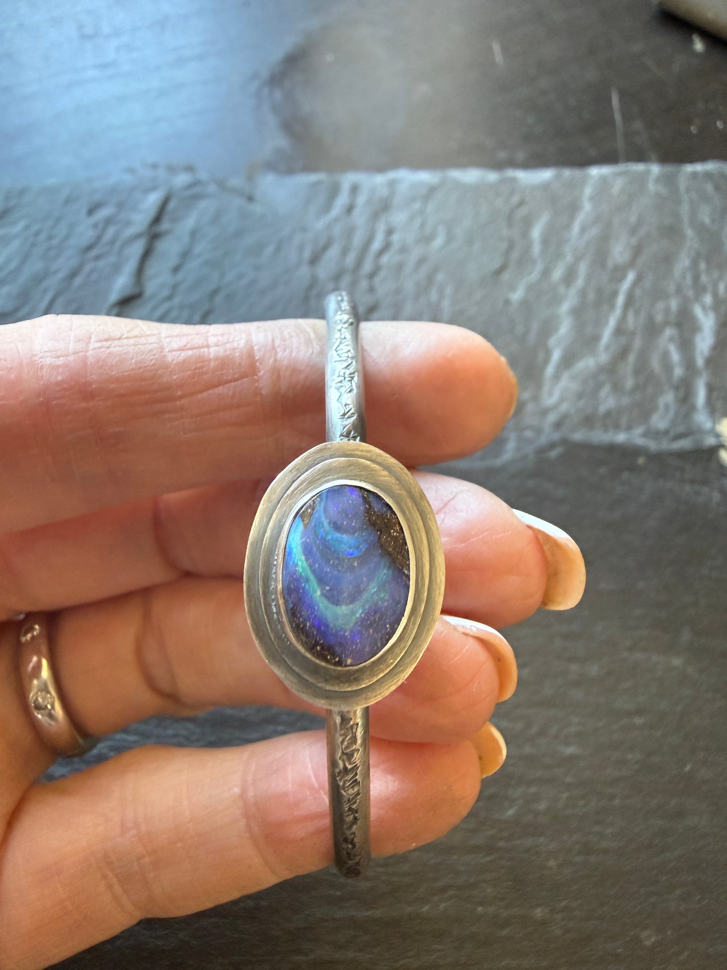 Blue Boulder Opal Cuff Bangle