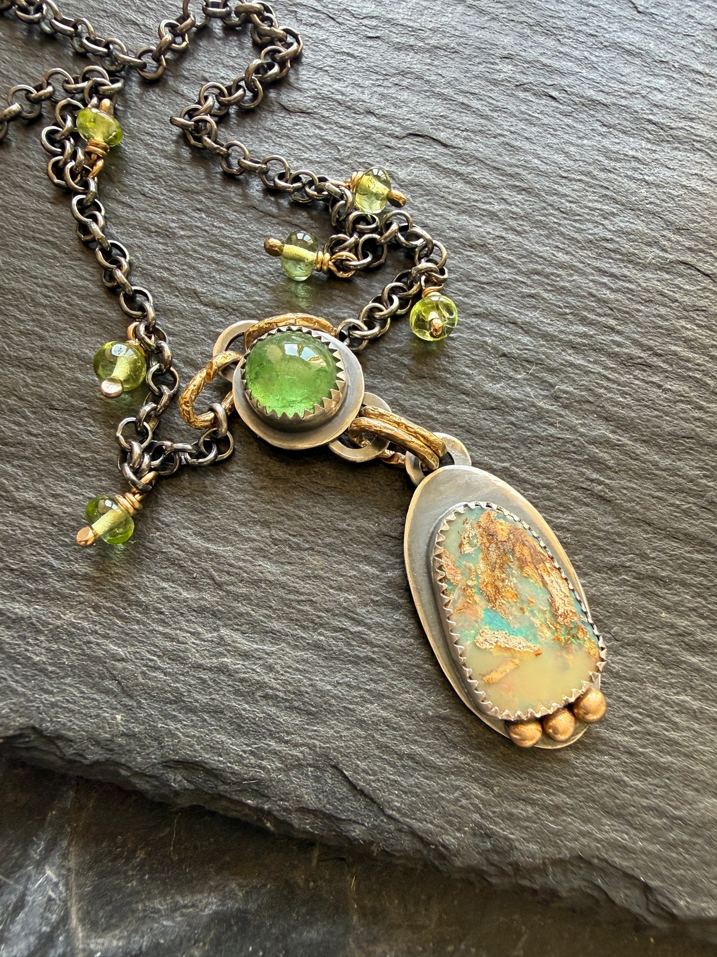 Vesuvianite and Opal Pendant Necklace