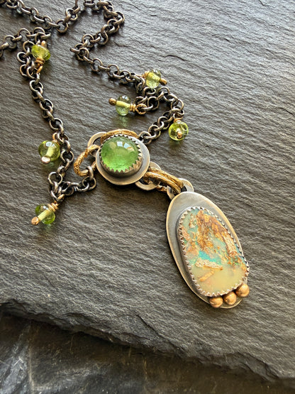Vesuvianite and Opal Pendant Necklace