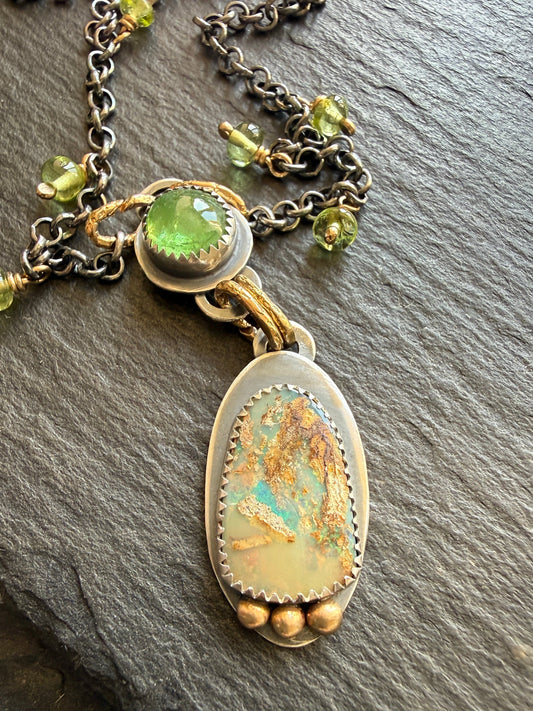 Vesuvianite and Opal Pendant Necklace