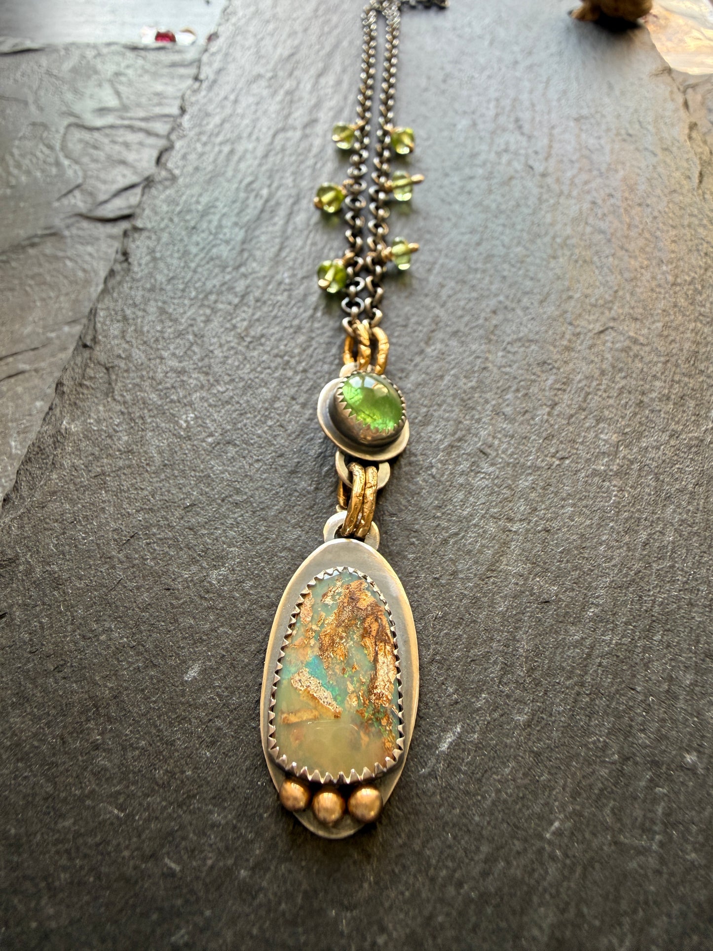 Vesuvianite and Opal Pendant Necklace