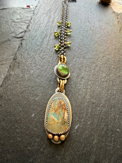 Vesuvianite and Opal Pendant Necklace
