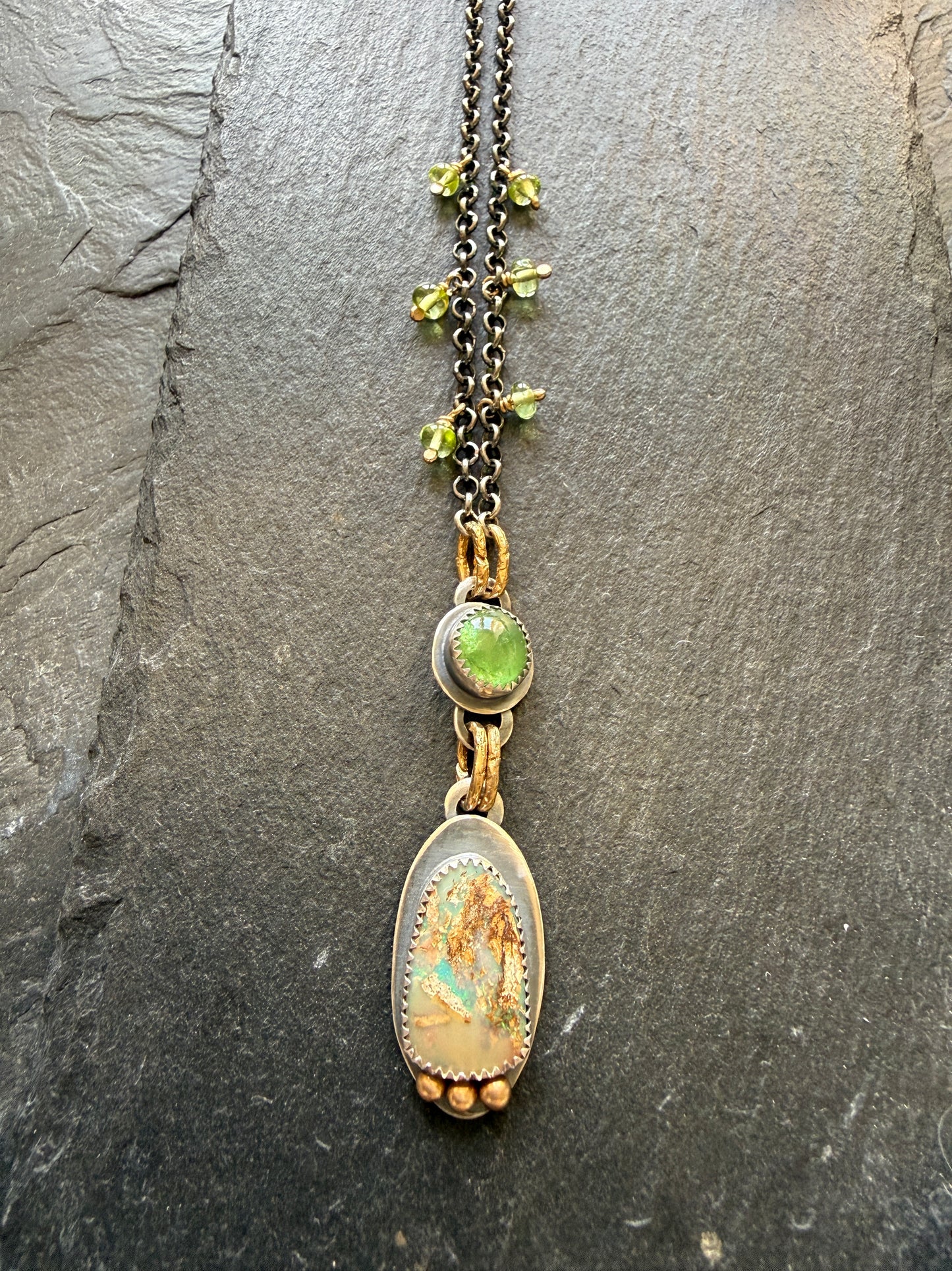 Vesuvianite and Opal Pendant Necklace