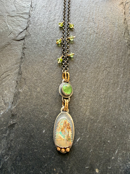 Vesuvianite and Opal Pendant Necklace