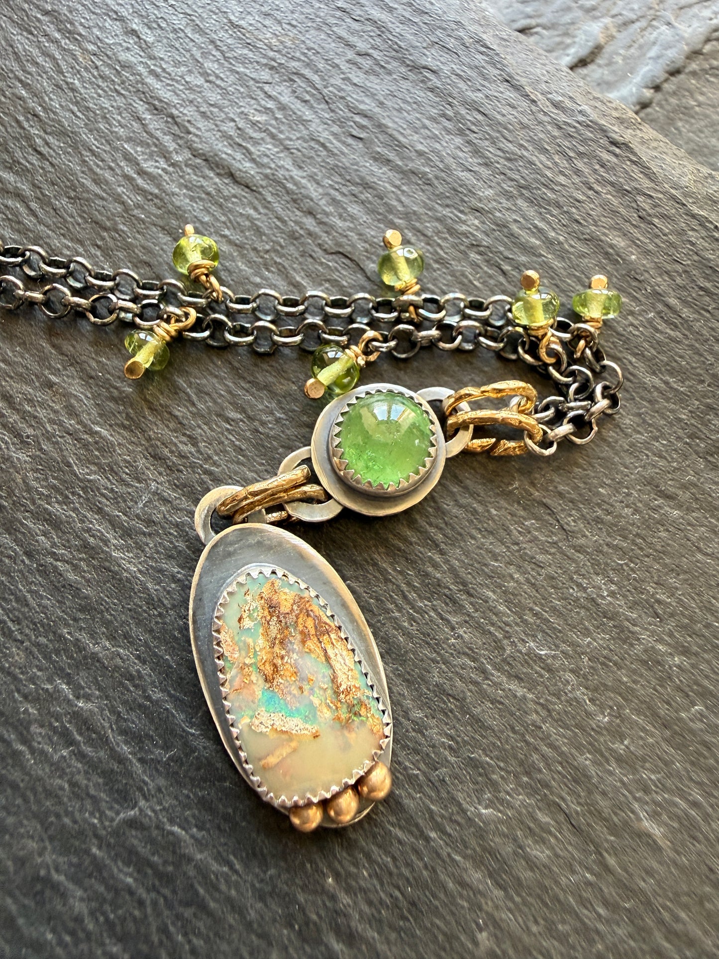 Vesuvianite and Opal Pendant Necklace