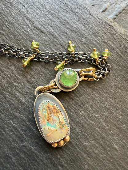 Vesuvianite and Opal Pendant Necklace
