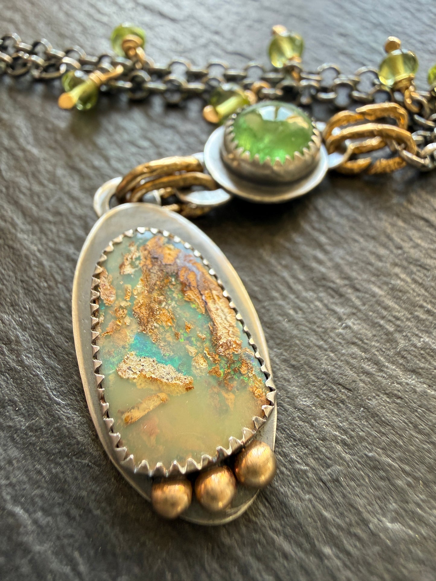 Vesuvianite and Opal Pendant Necklace