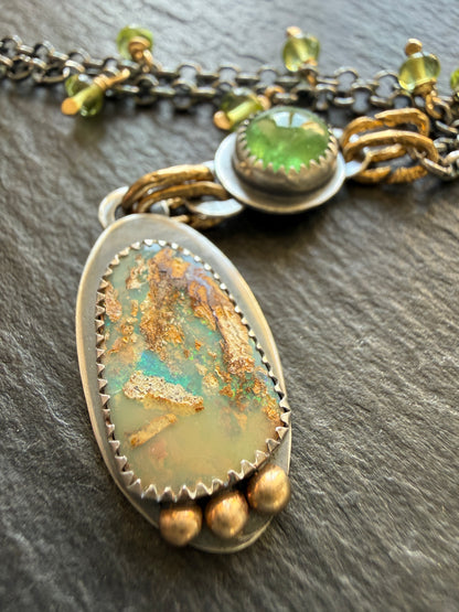 Vesuvianite and Opal Pendant Necklace