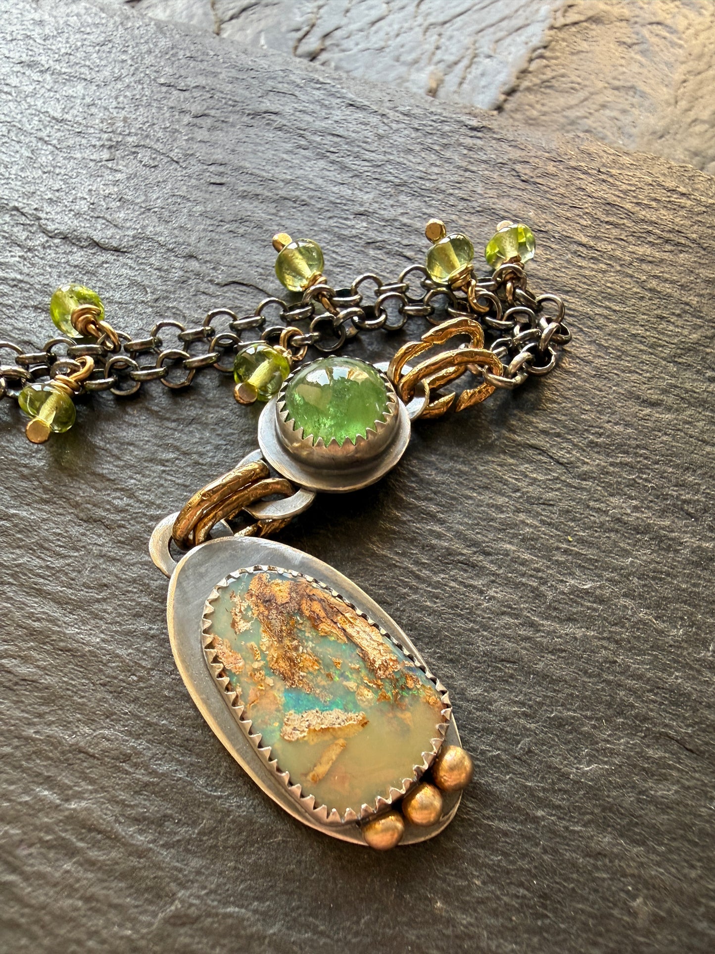 Vesuvianite and Opal Pendant Necklace
