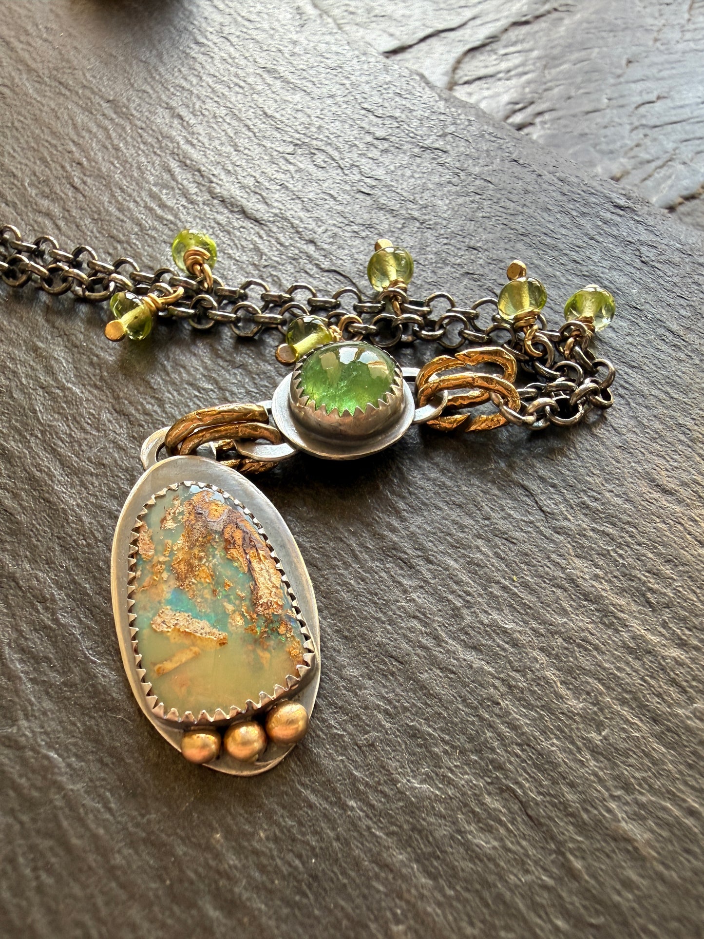 Vesuvianite and Opal Pendant Necklace
