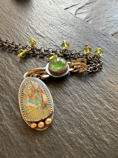 Vesuvianite and Opal Pendant Necklace