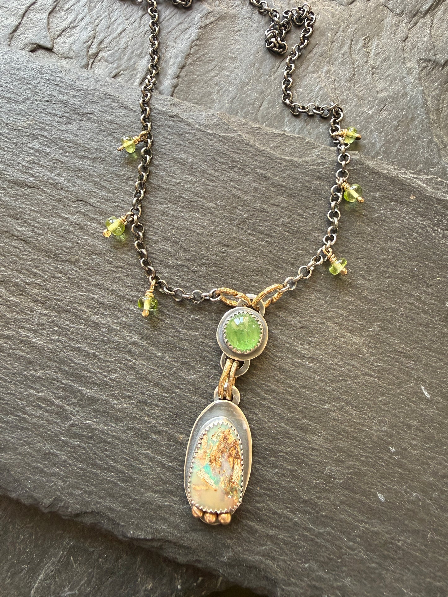 Vesuvianite and Opal Pendant Necklace