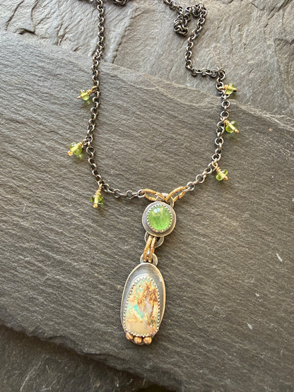 Vesuvianite and Opal Pendant Necklace