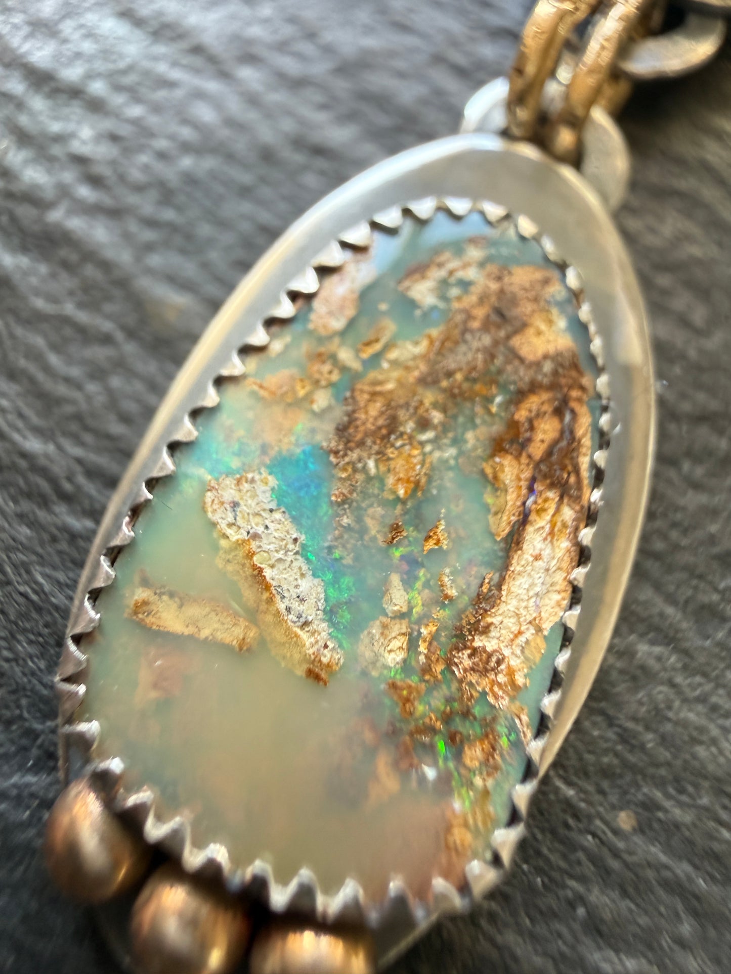 Vesuvianite and Opal Pendant Necklace