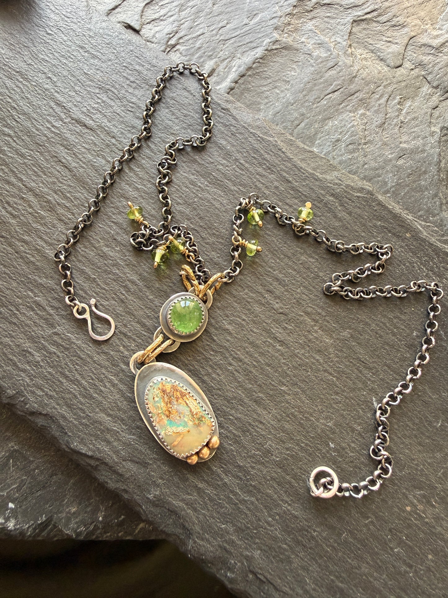 Vesuvianite and Opal Pendant Necklace
