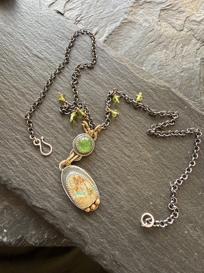 Vesuvianite and Opal Pendant Necklace