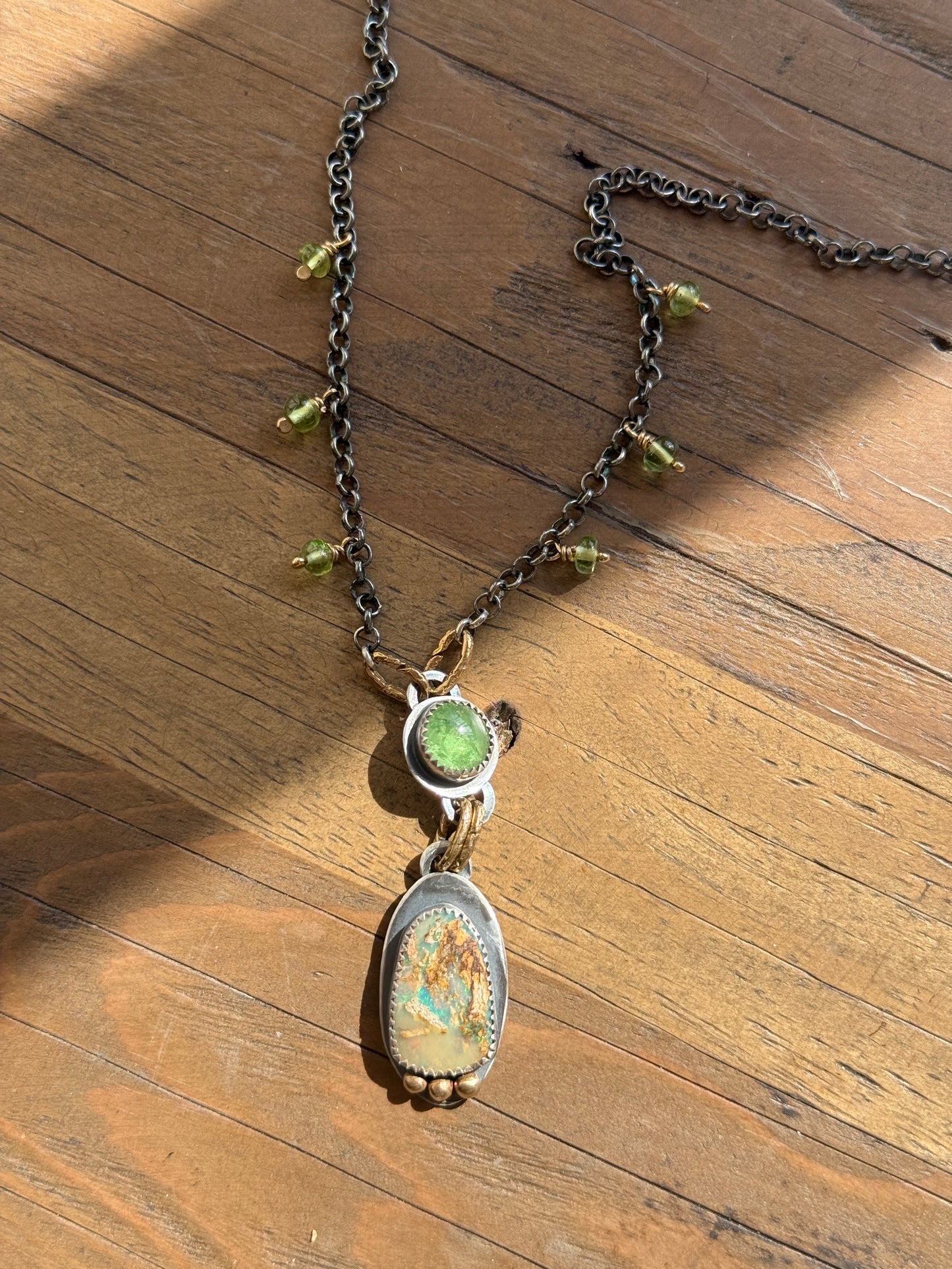 Vesuvianite and Opal Pendant Necklace
