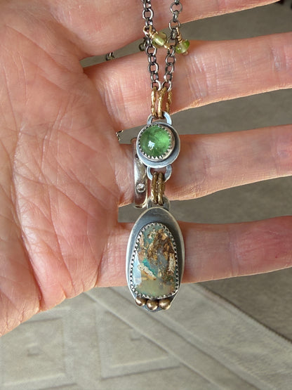 Vesuvianite and Opal Pendant Necklace
