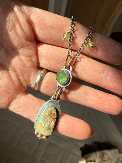 Vesuvianite and Opal Pendant Necklace