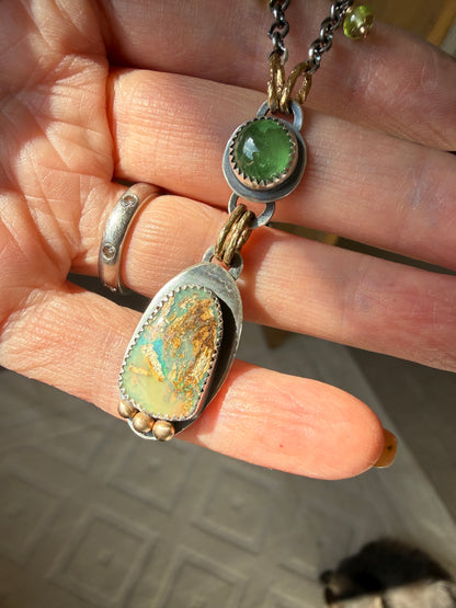 Vesuvianite and Opal Pendant Necklace