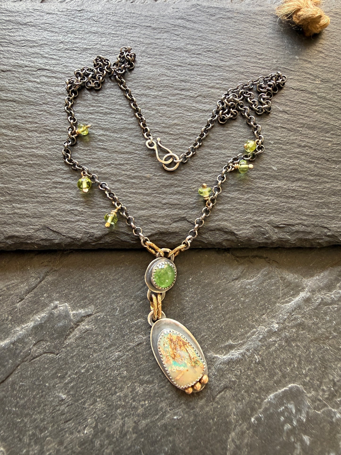 Vesuvianite and Opal Pendant Necklace