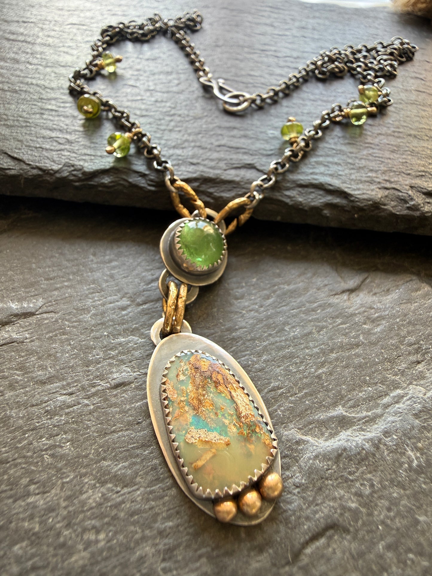 Vesuvianite and Opal Pendant Necklace