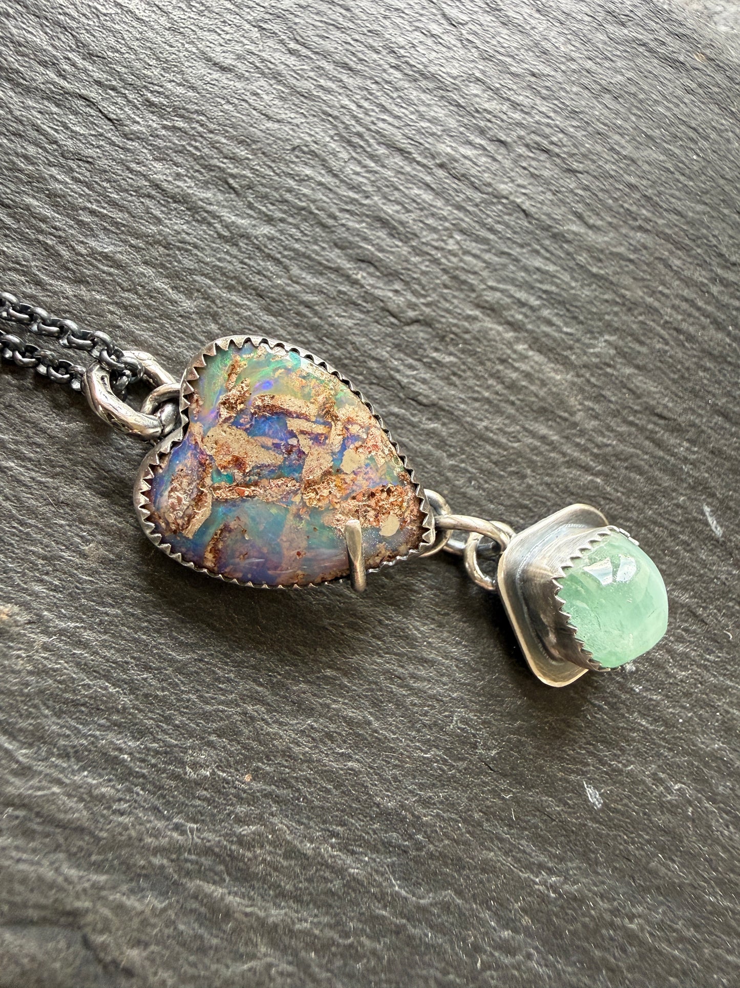Minty green Tourmaline with a  Heart Boulder Opal