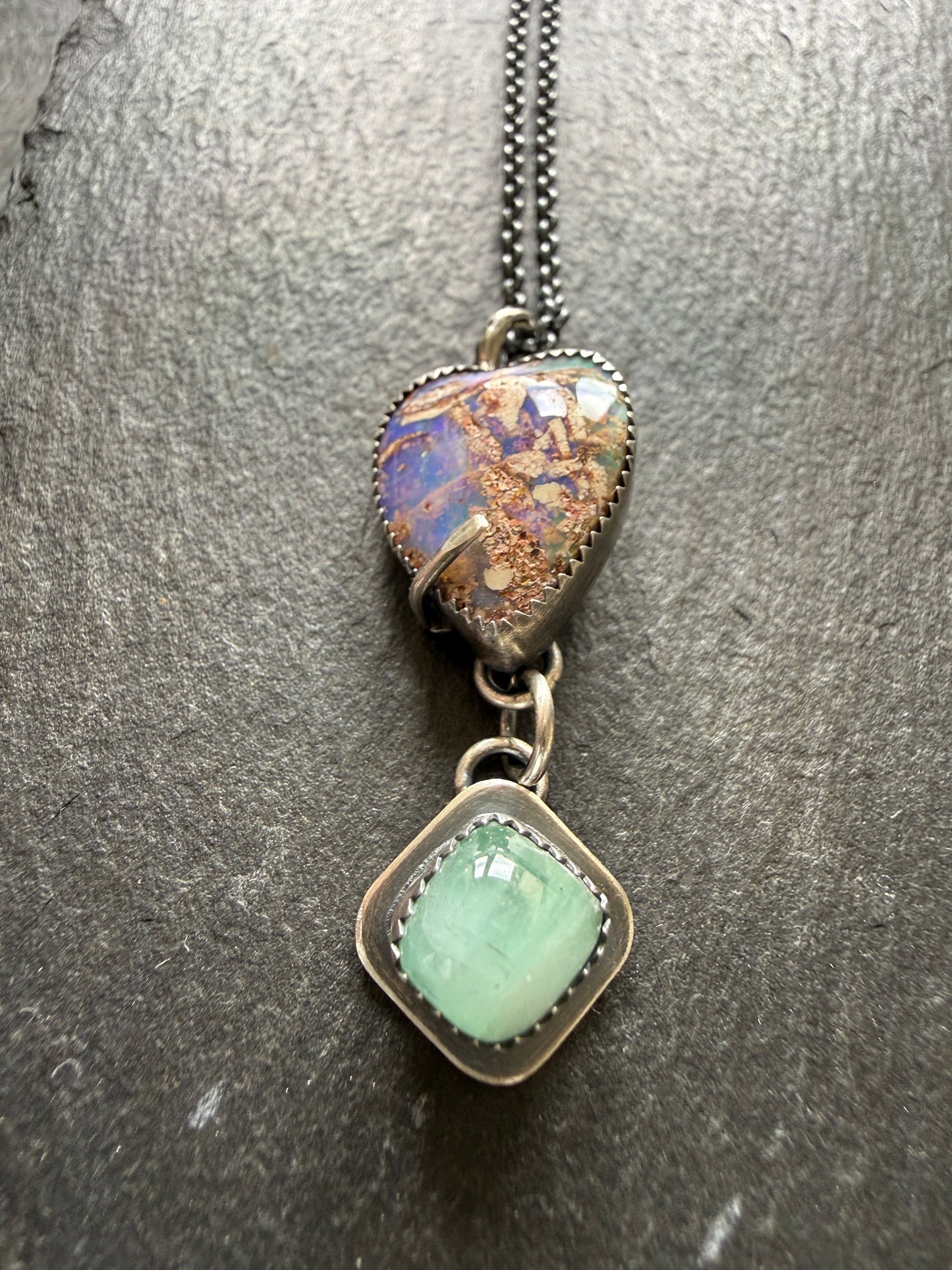 Minty green Tourmaline with a  Heart Boulder Opal