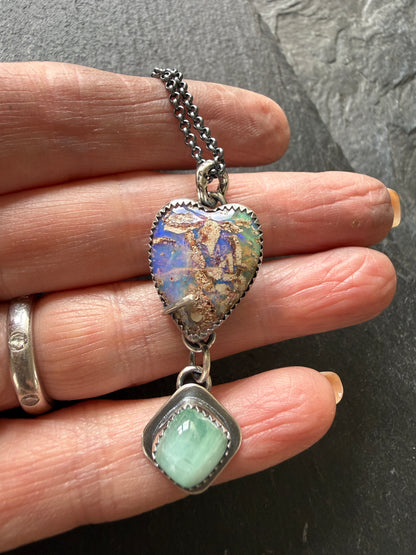 Minty green Tourmaline with a  Heart Boulder Opal
