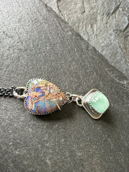 Minty green Tourmaline with a  Heart Boulder Opal