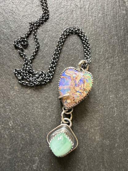 Minty green Tourmaline with a  Heart Boulder Opal