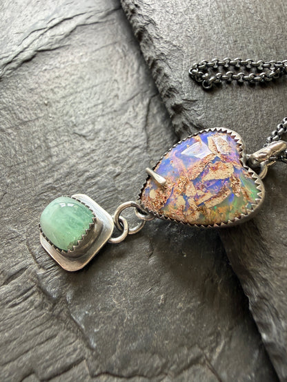 Minty green Tourmaline with a  Heart Boulder Opal
