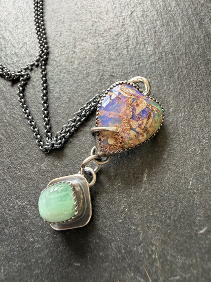 Minty green Tourmaline with a  Heart Boulder Opal