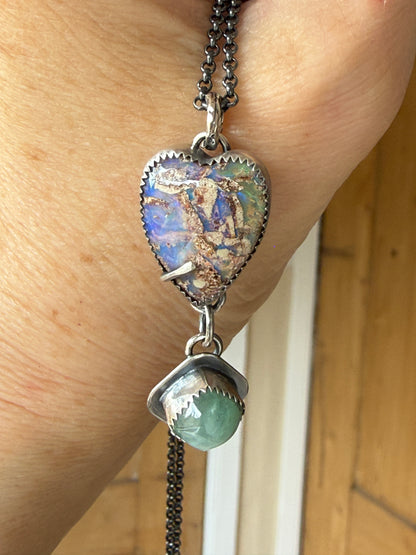 Minty green Tourmaline with a  Heart Boulder Opal
