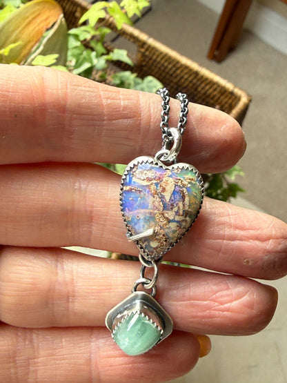 Minty green Tourmaline with a  Heart Boulder Opal